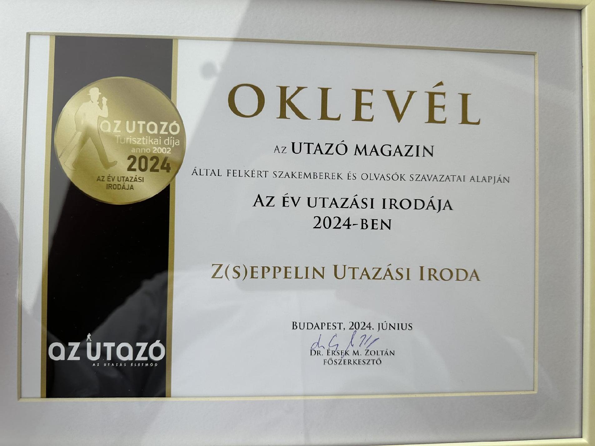 Átadták Az utazó magazin legjobb turisztikai szolgáltatóknak járó díjait