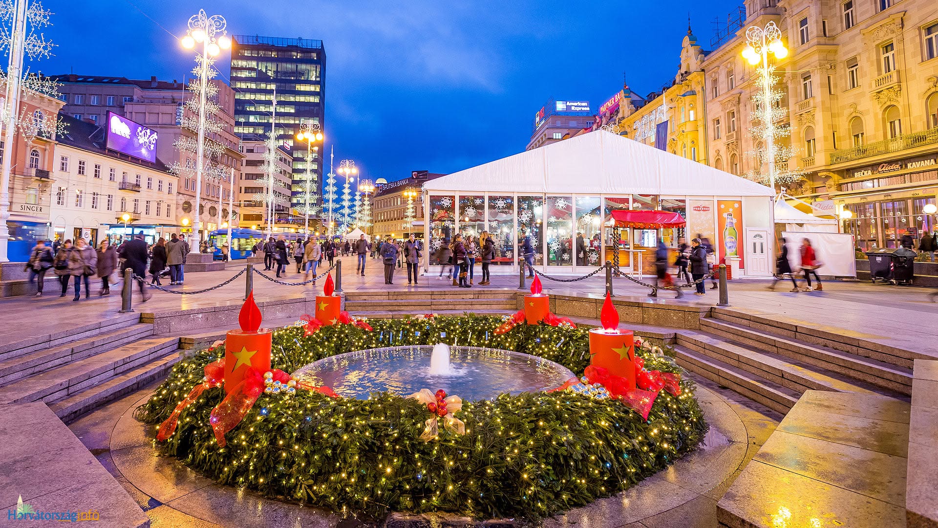 A képen a horvát főváros, Zágráb főtere, a Jelačić bán tér látható adventi díszben. - Z(s)eppelin utazás